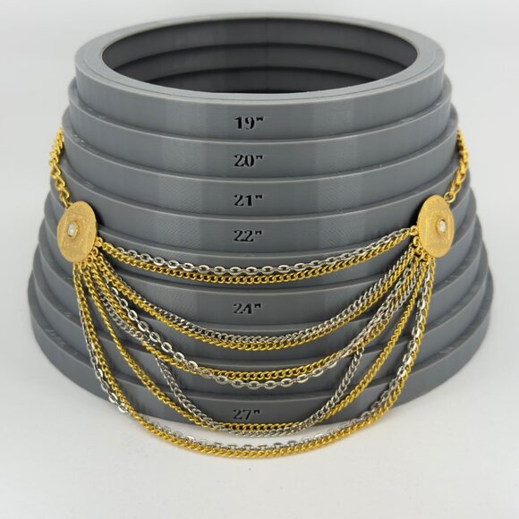 Vintage Multi Strand Festoon Gold Silver Chain Necklace Ornate Discs Hearts - Picture 10 of 14